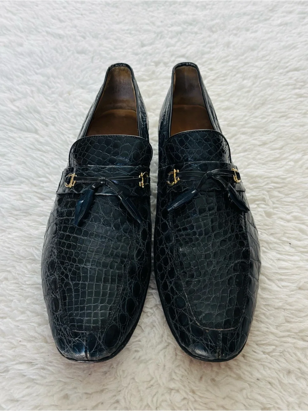 Vintage Genuine Croc Skin Navy Blue Leather Customized Slip On Shoes 10.5